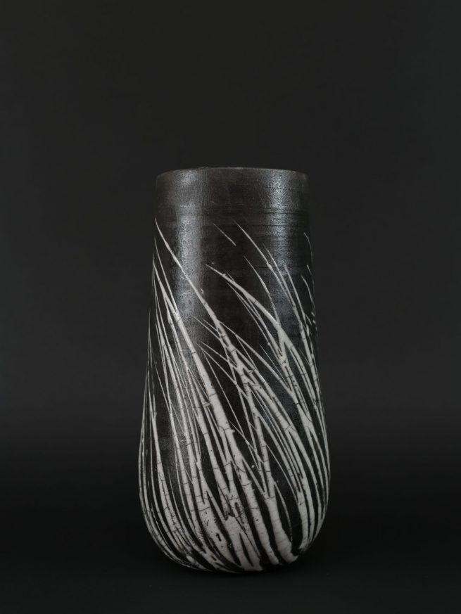 Vase Raku blanc motif graminé Barbara Billoud