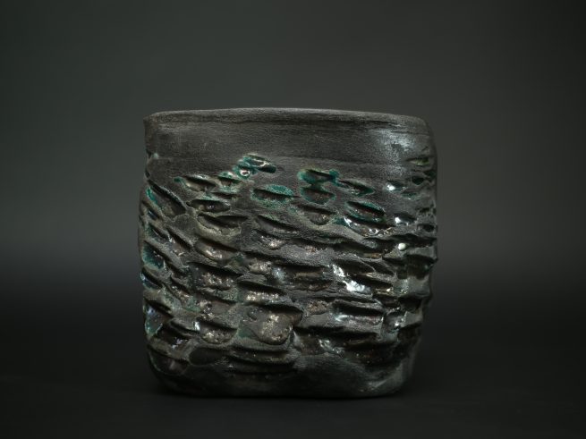 Vase Raku noir et vert Barbara Billoud